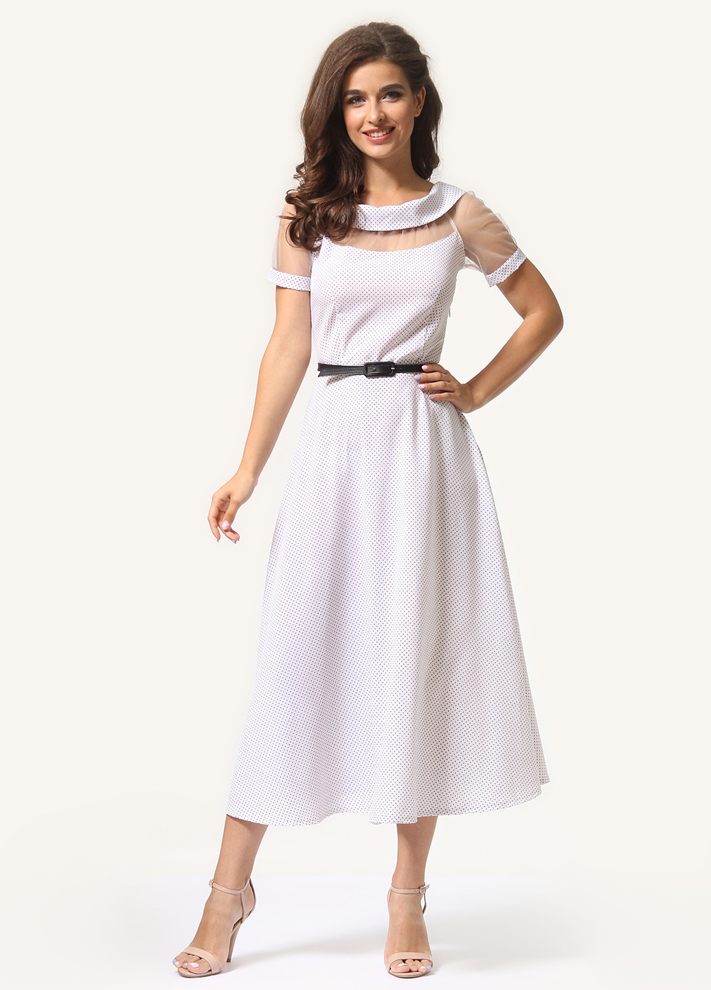 Белое кэжуал платье с юбкой-солнце Agata Webers