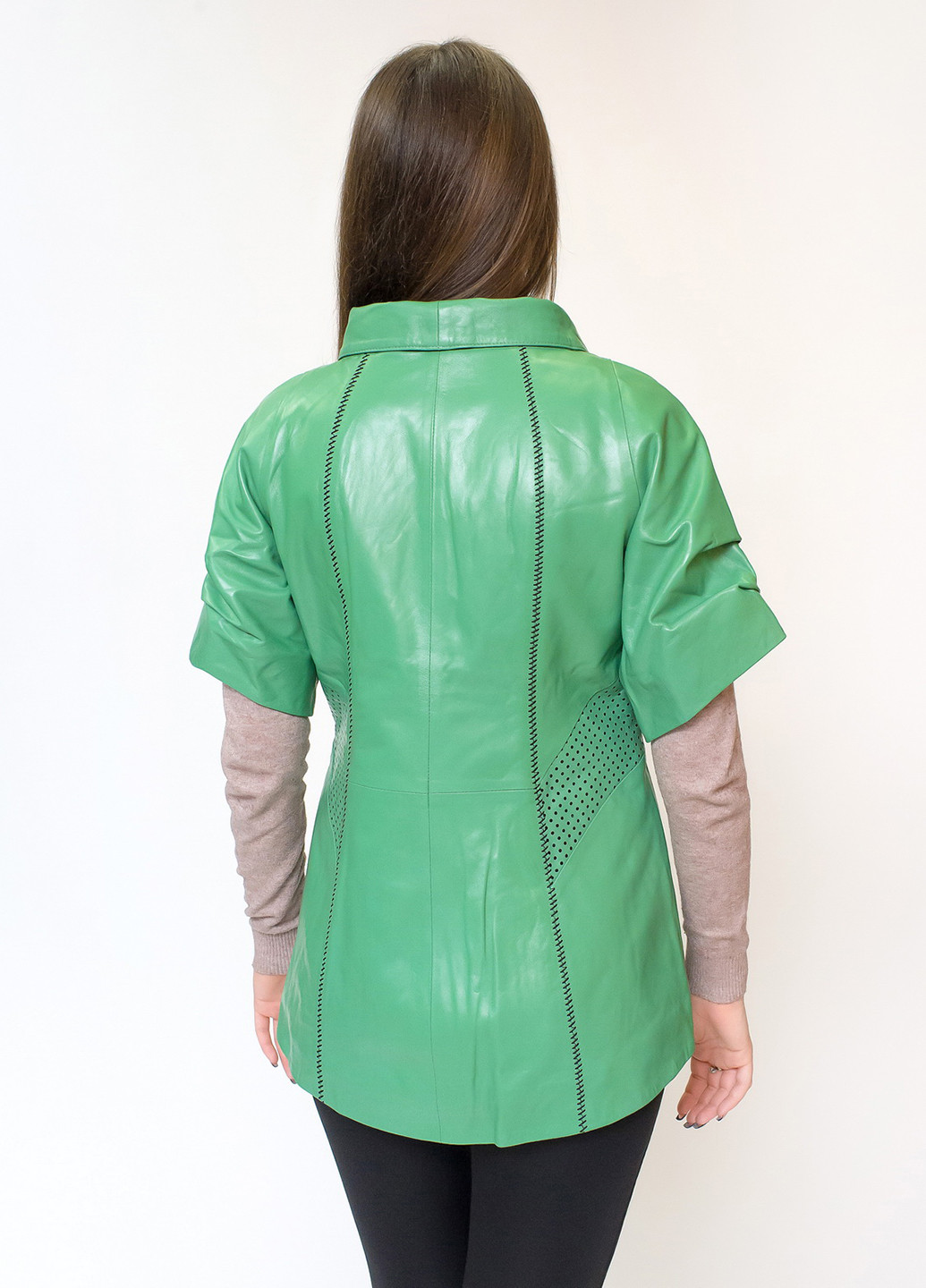 Зелена демісезонна куртка шкіряна Fabio Monti