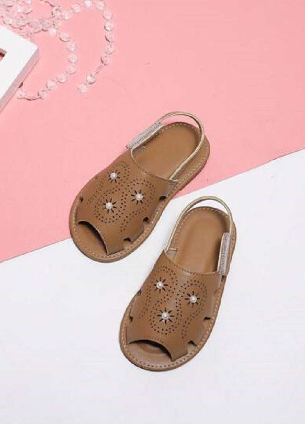 Светло-коричневые босоножки SHEIN с бусинами, с перфорацией