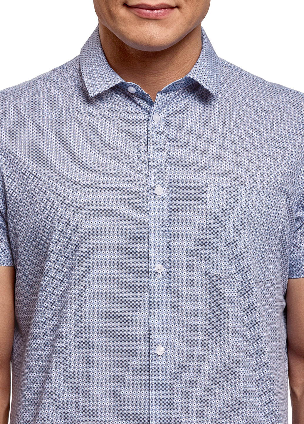 Белая кэжуал рубашка с геометрическим узором Oodji с коротким рукавом