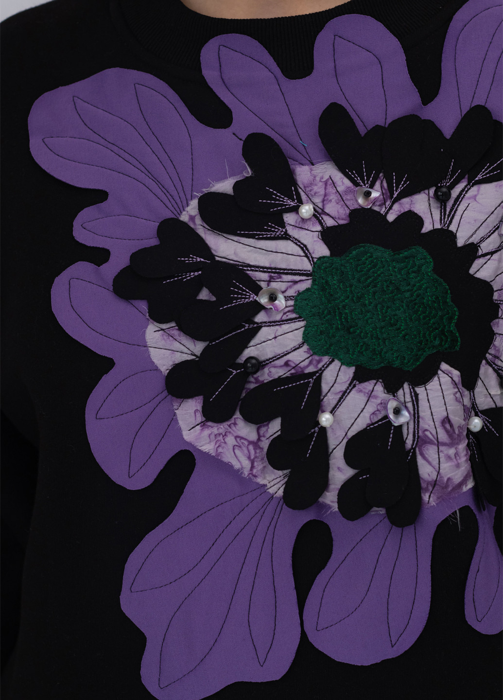 Черный свитшот Nora Kvittin однотонный аппликация, бусины, вышивка (301079911)