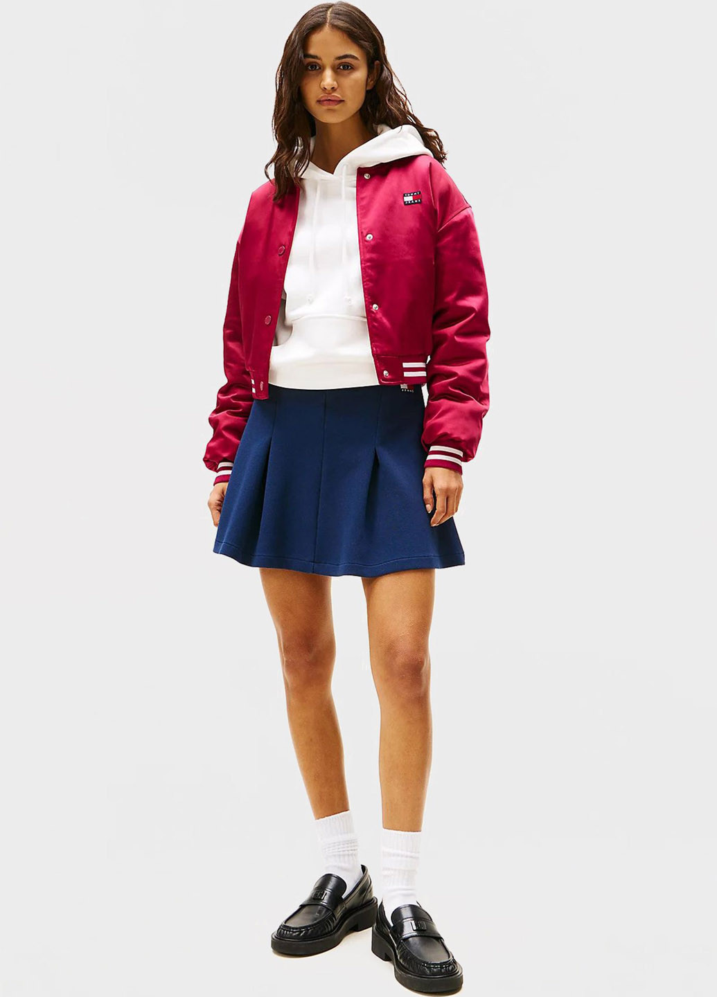 Темно-синяя праздничный, кэжуал однотонная юбка Tommy Jeans клешированная, а-силуэта (трапеция)