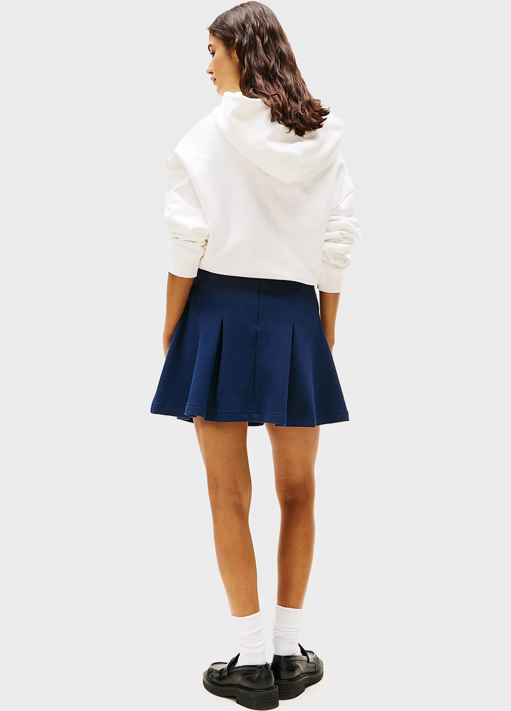 Темно-синяя праздничный, кэжуал однотонная юбка Tommy Jeans клешированная, а-силуэта (трапеция)