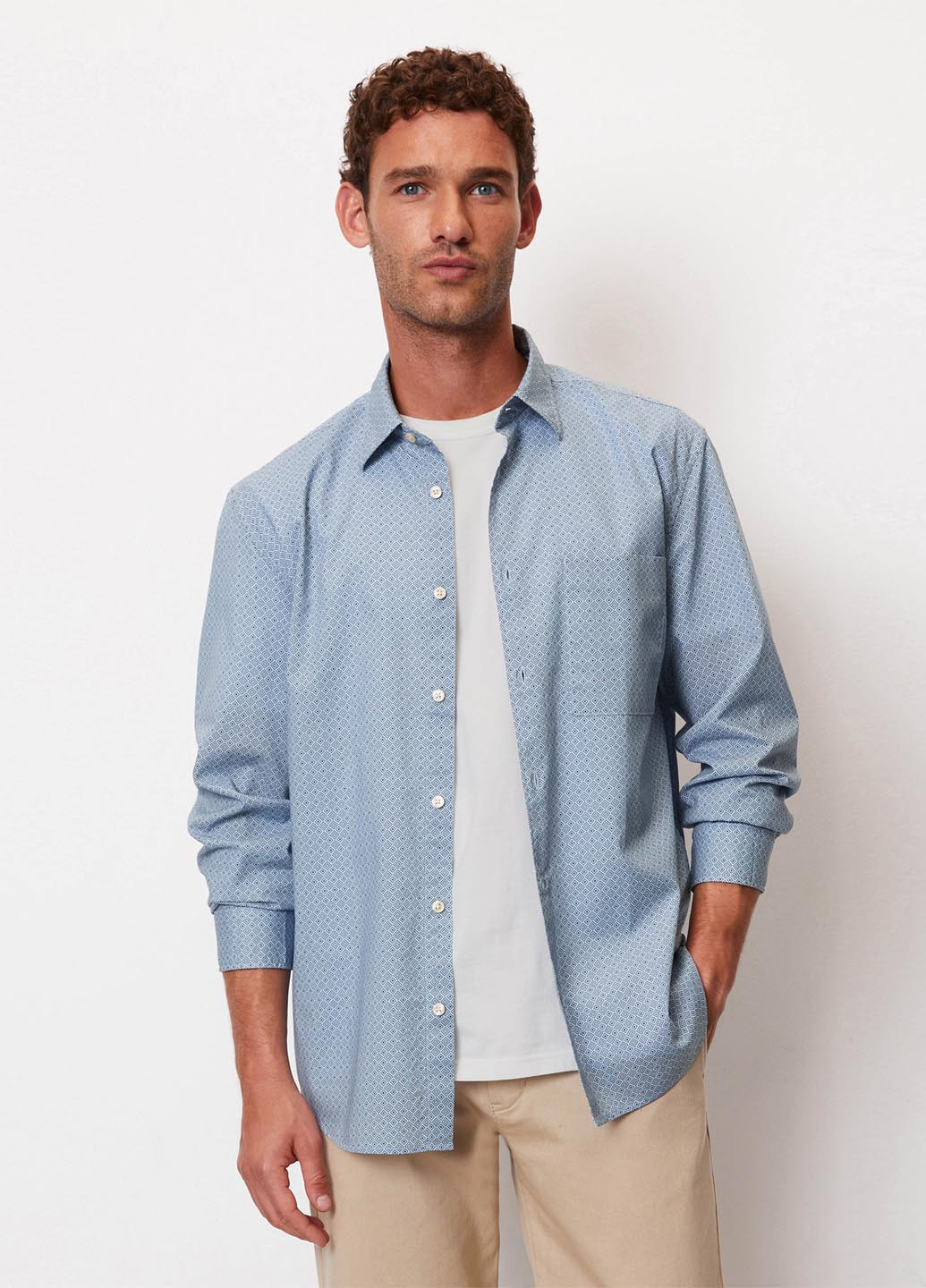 Голубой кэжуал, классическая рубашка с геометрическим узором Marc O'Polo