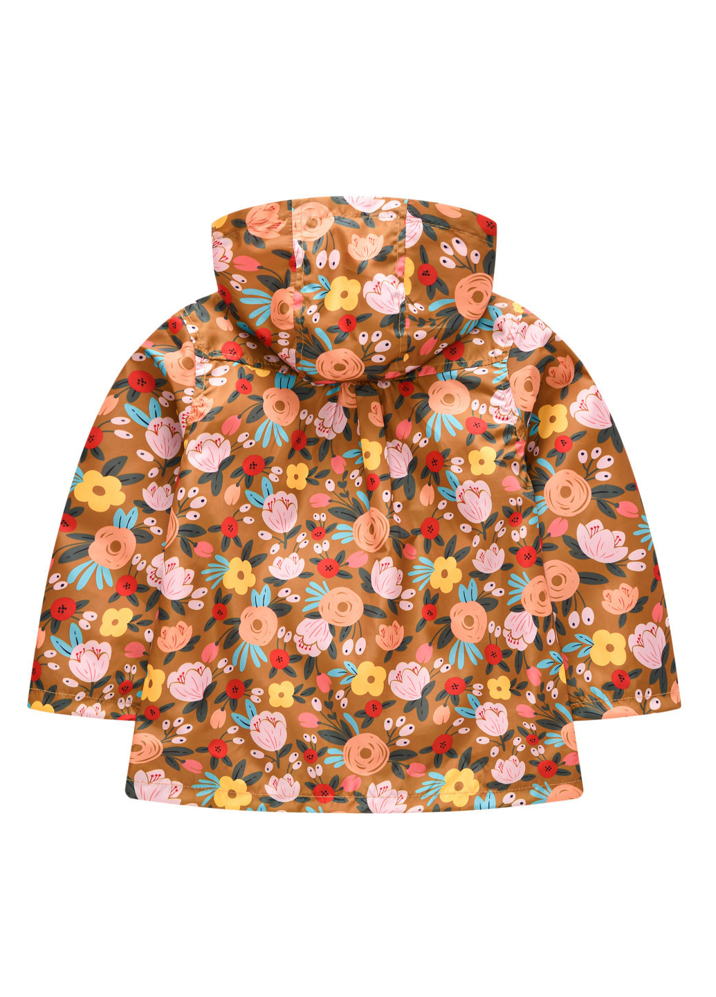 Коричнева демісезонна куртка-вітрівка для дівчинки яскраві квіти Jomake 55322