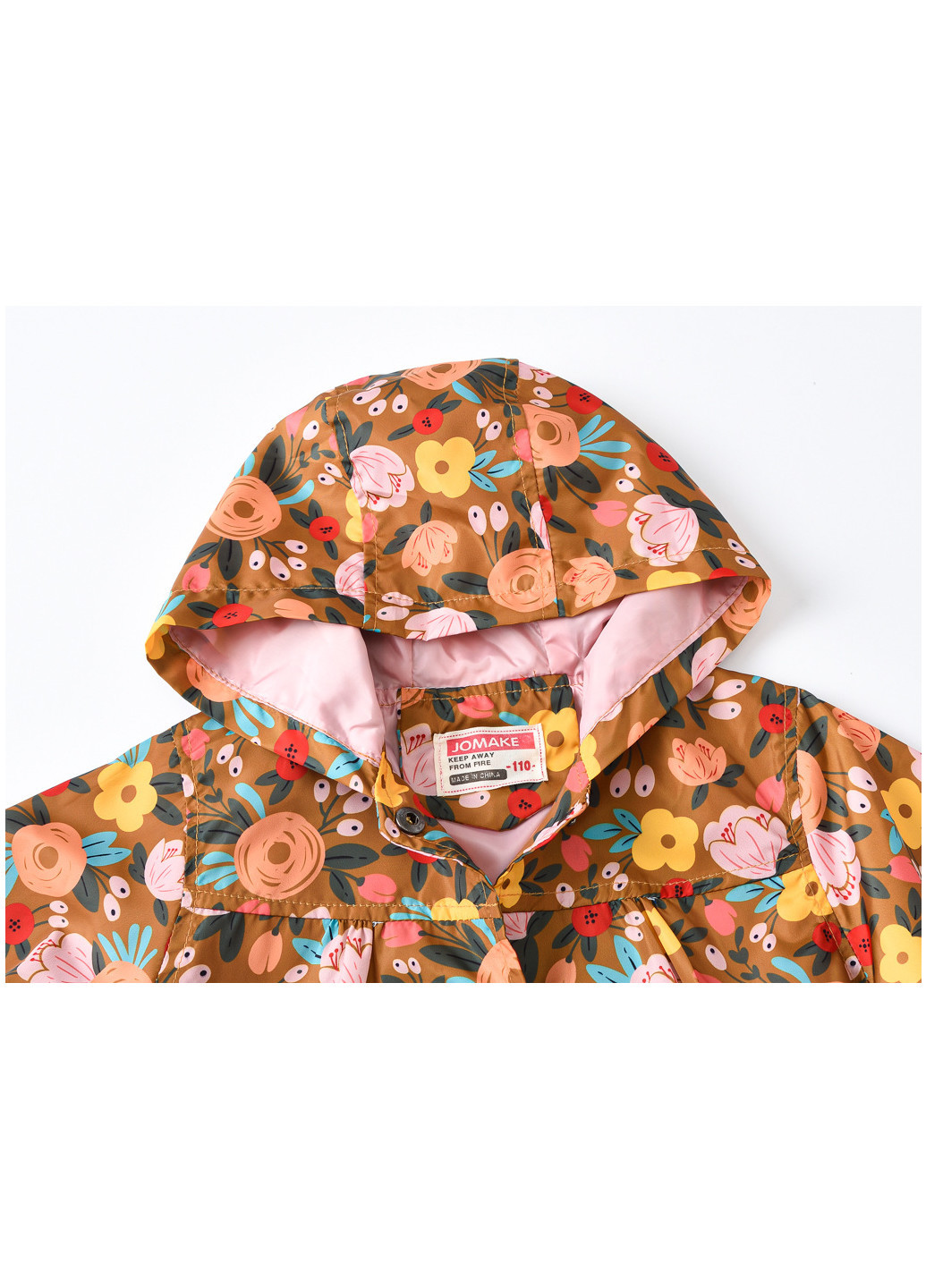 Коричневая демисезонная куртка-ветровка для девочки яркие цветы Jomake 55322
