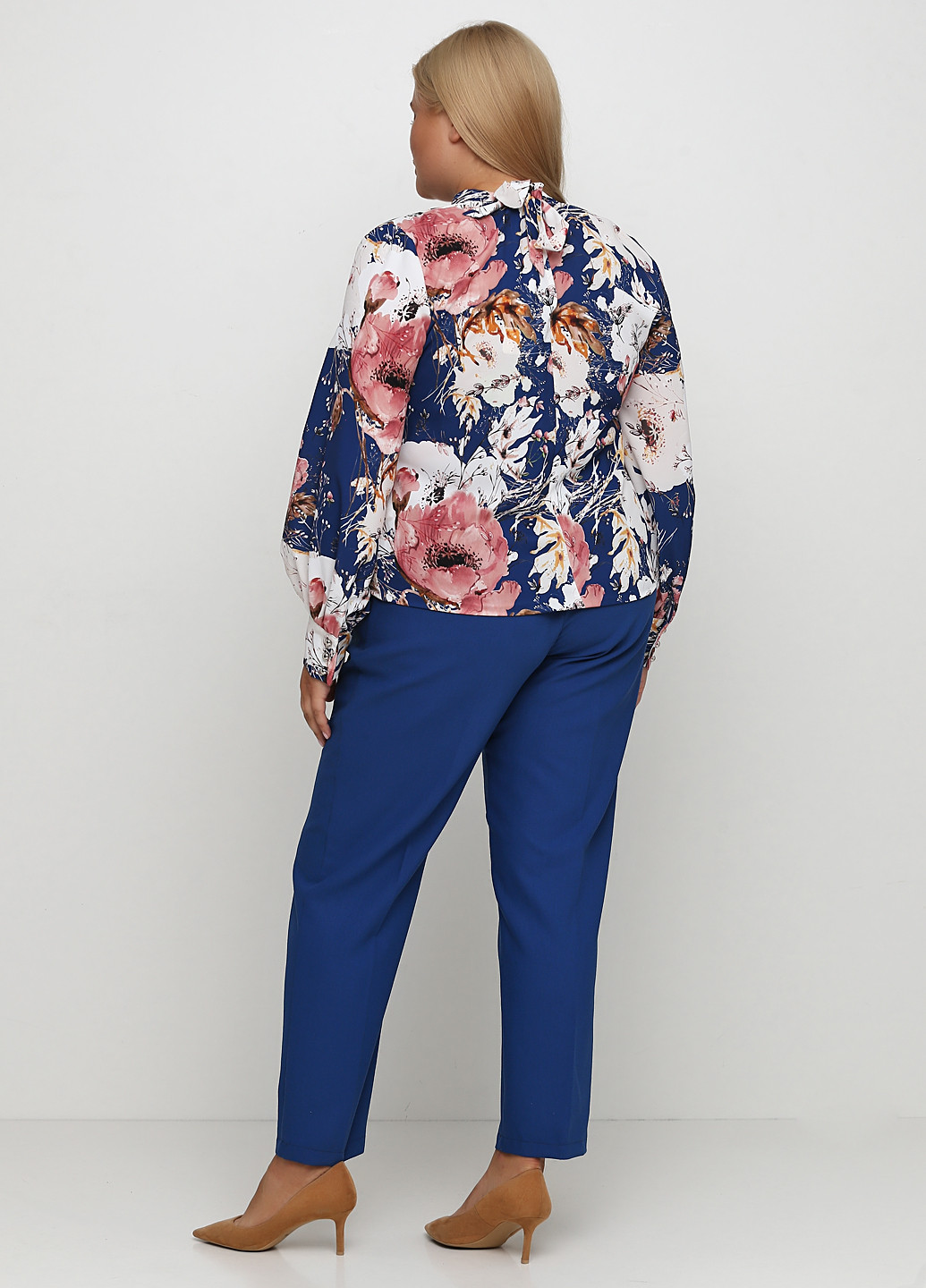 Костюм блуза, брюки, пояс) Dawn Line брючный цветочный синий деловой полиэстер