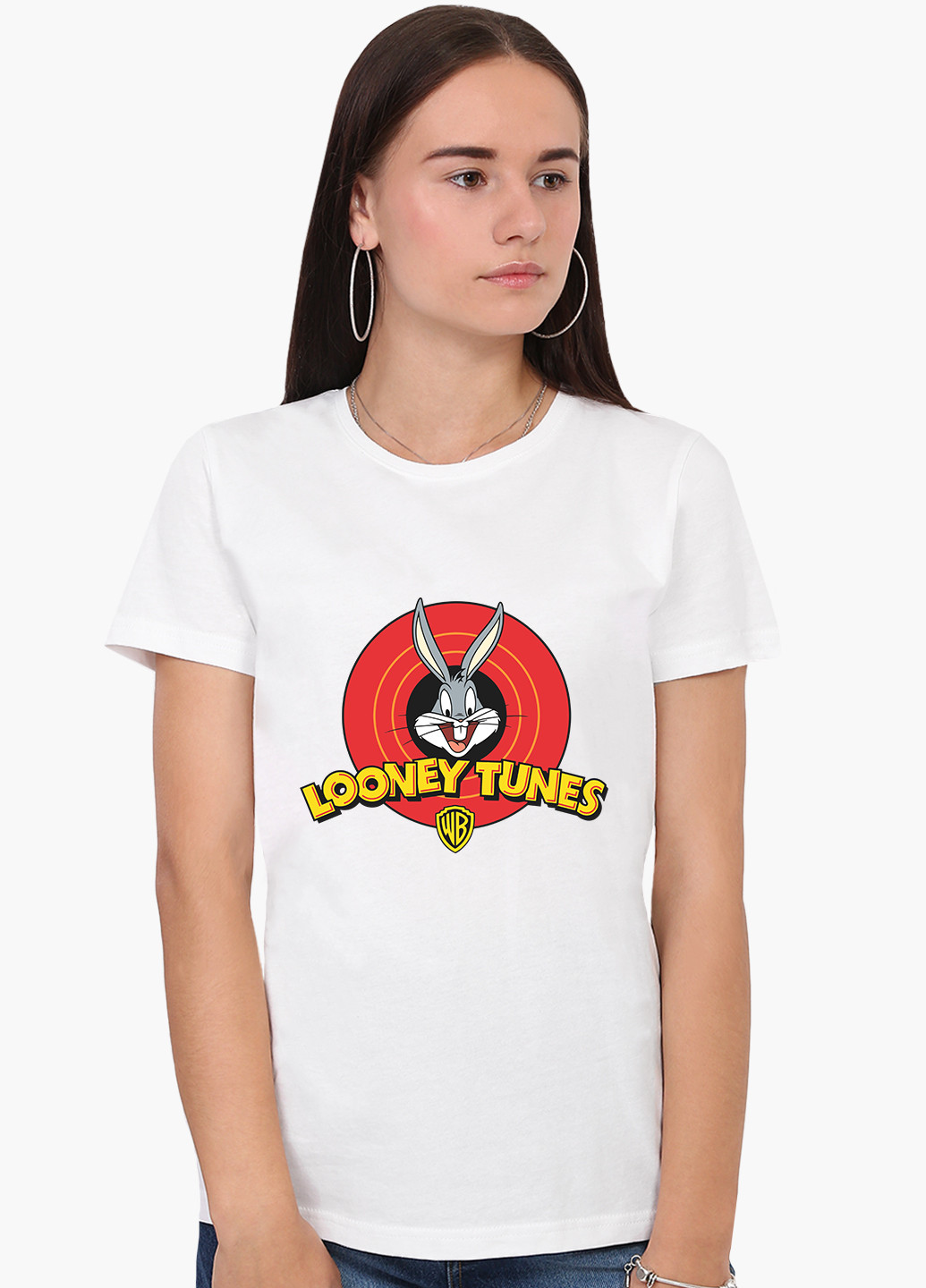 Белая демисезон футболка женская багз банни луни тюнз (bugs bunny looney tunes) белый (8976-2873) xxl MobiPrint