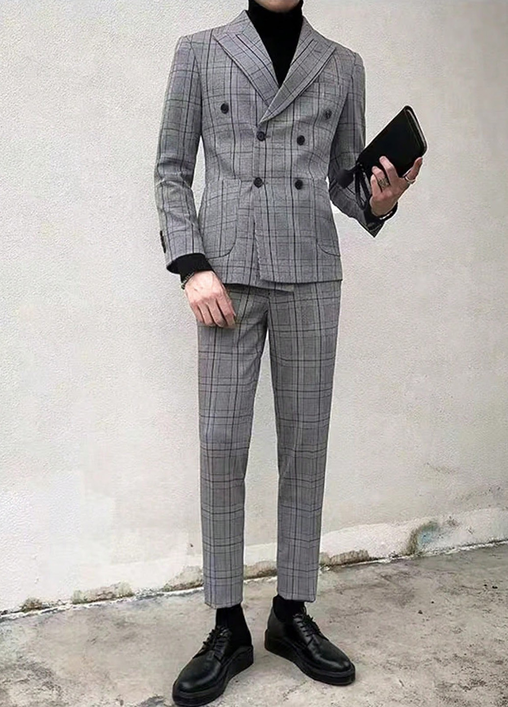 Серый демисезонный костюм (пиджак, брюки) брючный SHEIN