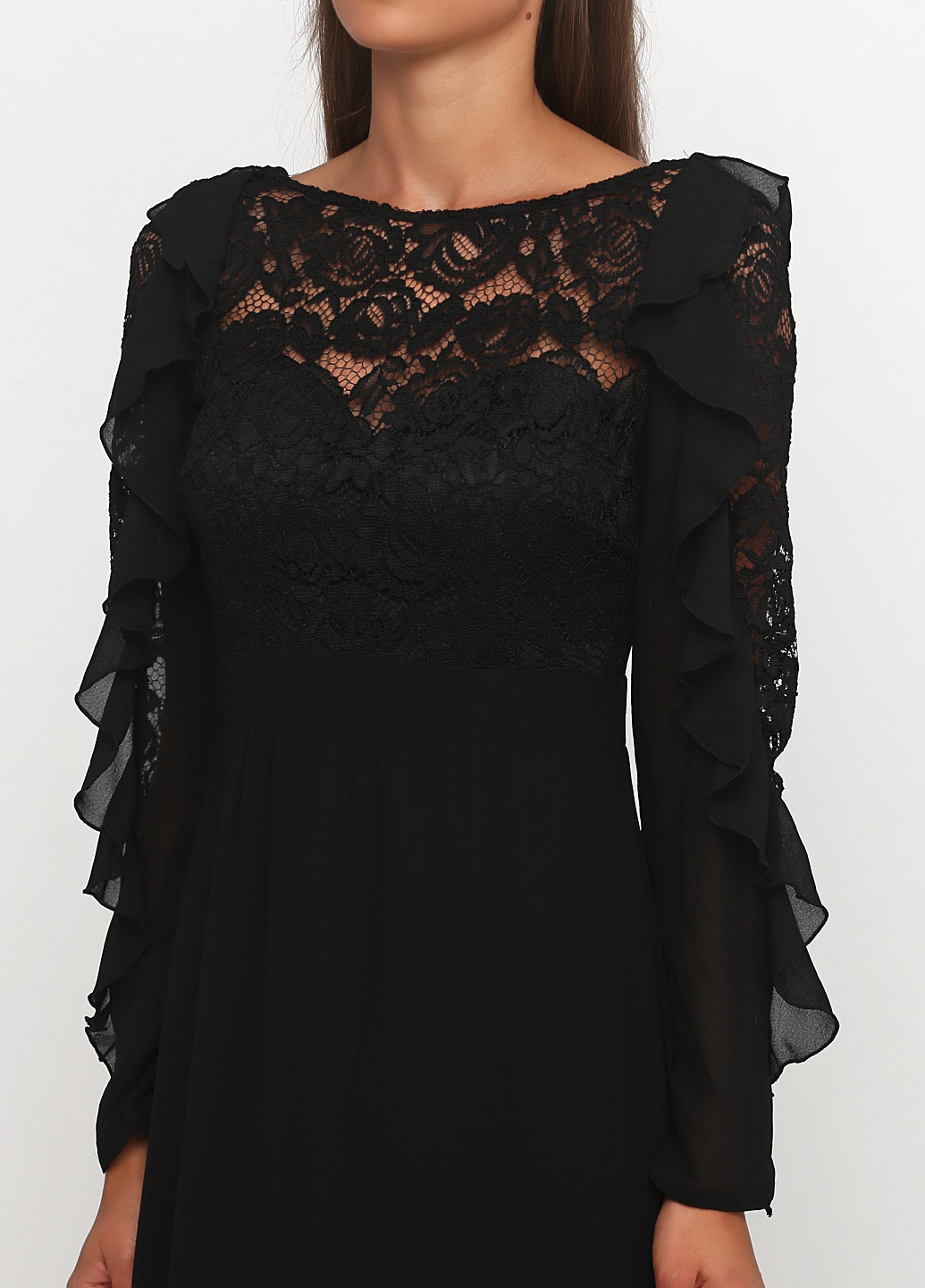 Черное вечернее платье со шлейфом TFNC London однотонное