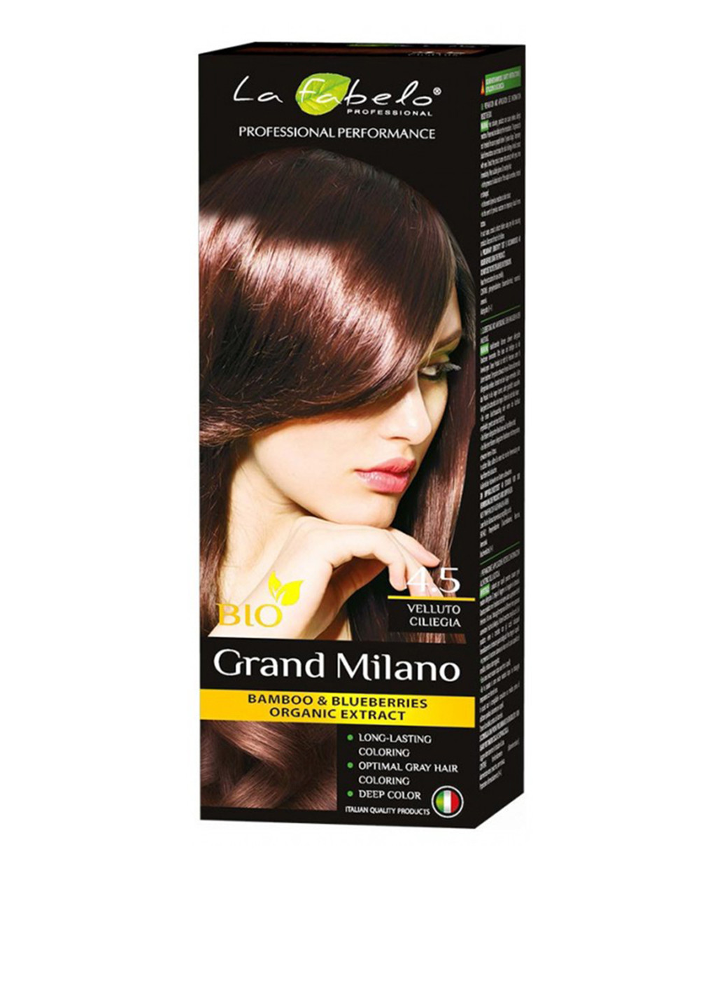 Крем-фарба для волосся BIO Grand Milano 4.5 Оксамитова вишня (каштаново-червоне дерево) La Fabelo Professional (88093518)
