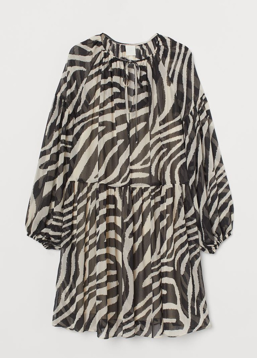 Черно-белое повседневный платье оверсайз H&M зебра