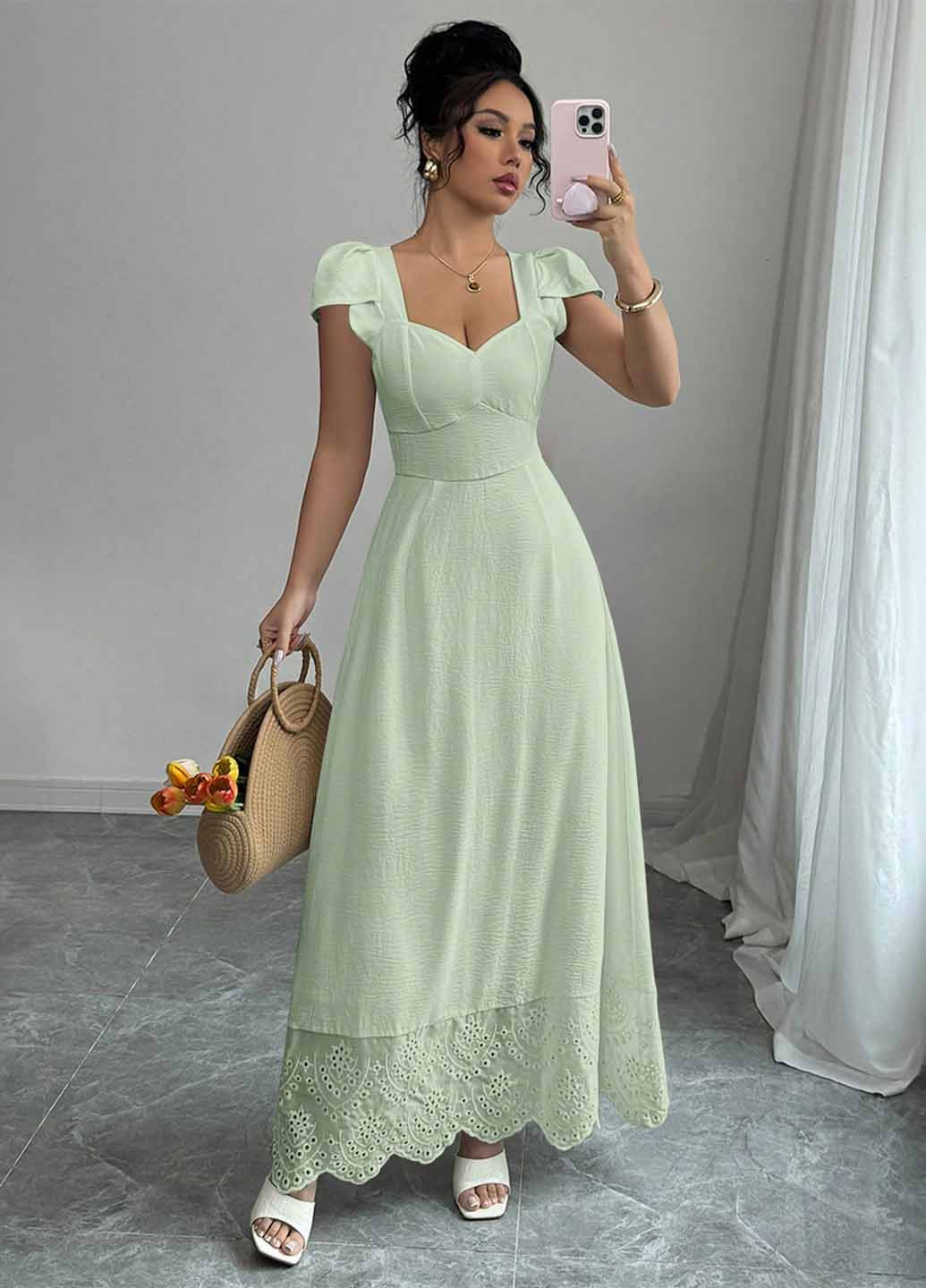 Мятное вечернее платье в стиле ампир SHEIN однотонное