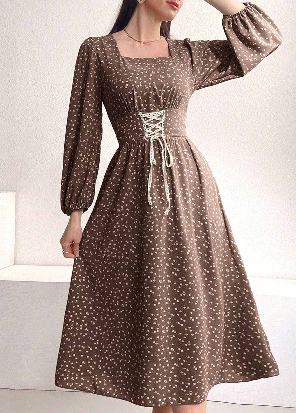 Темно-бежева кежуал сукня кльош SHEIN з квітковим принтом