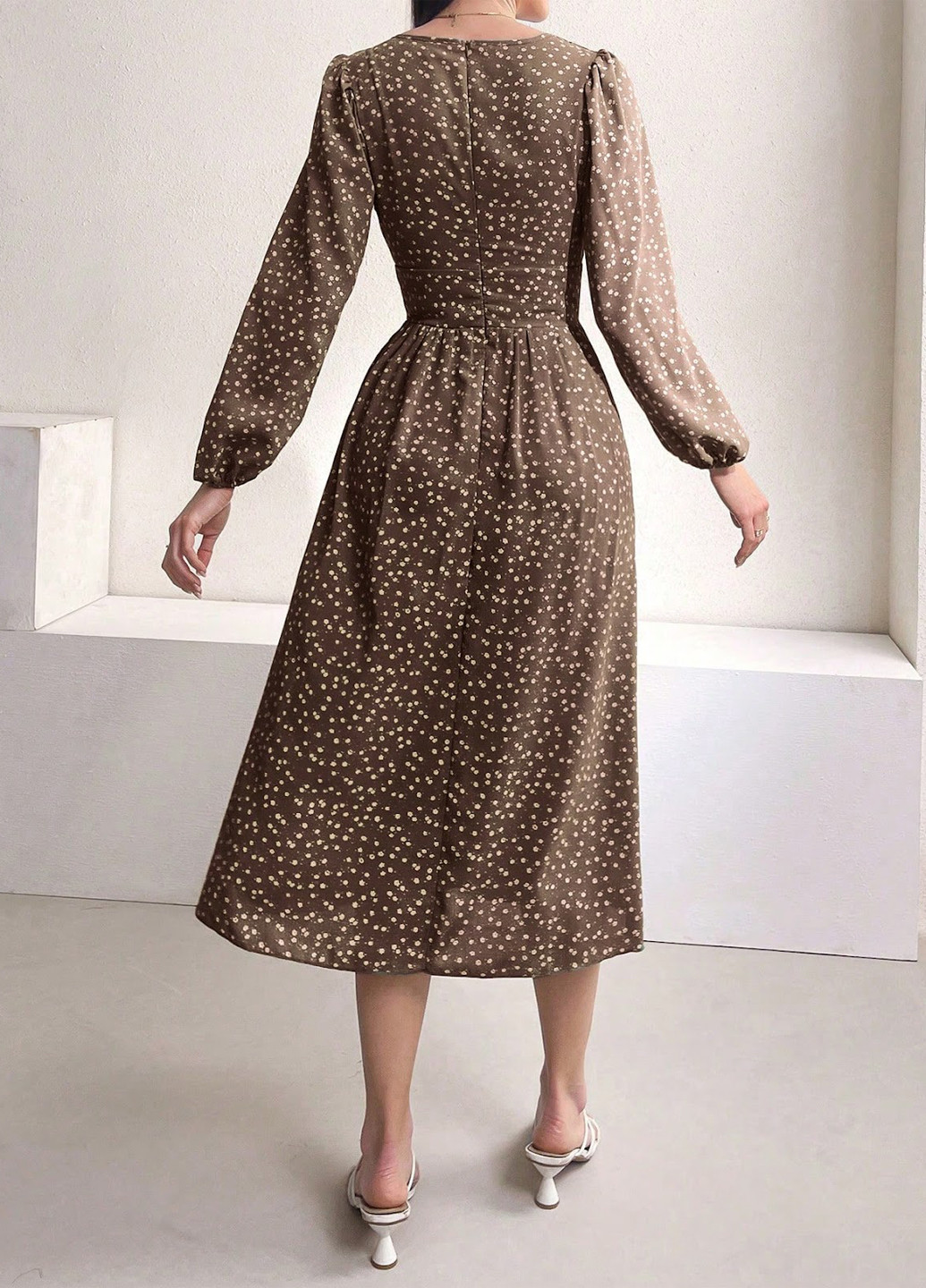 Темно-бежева кежуал сукня кльош SHEIN з квітковим принтом