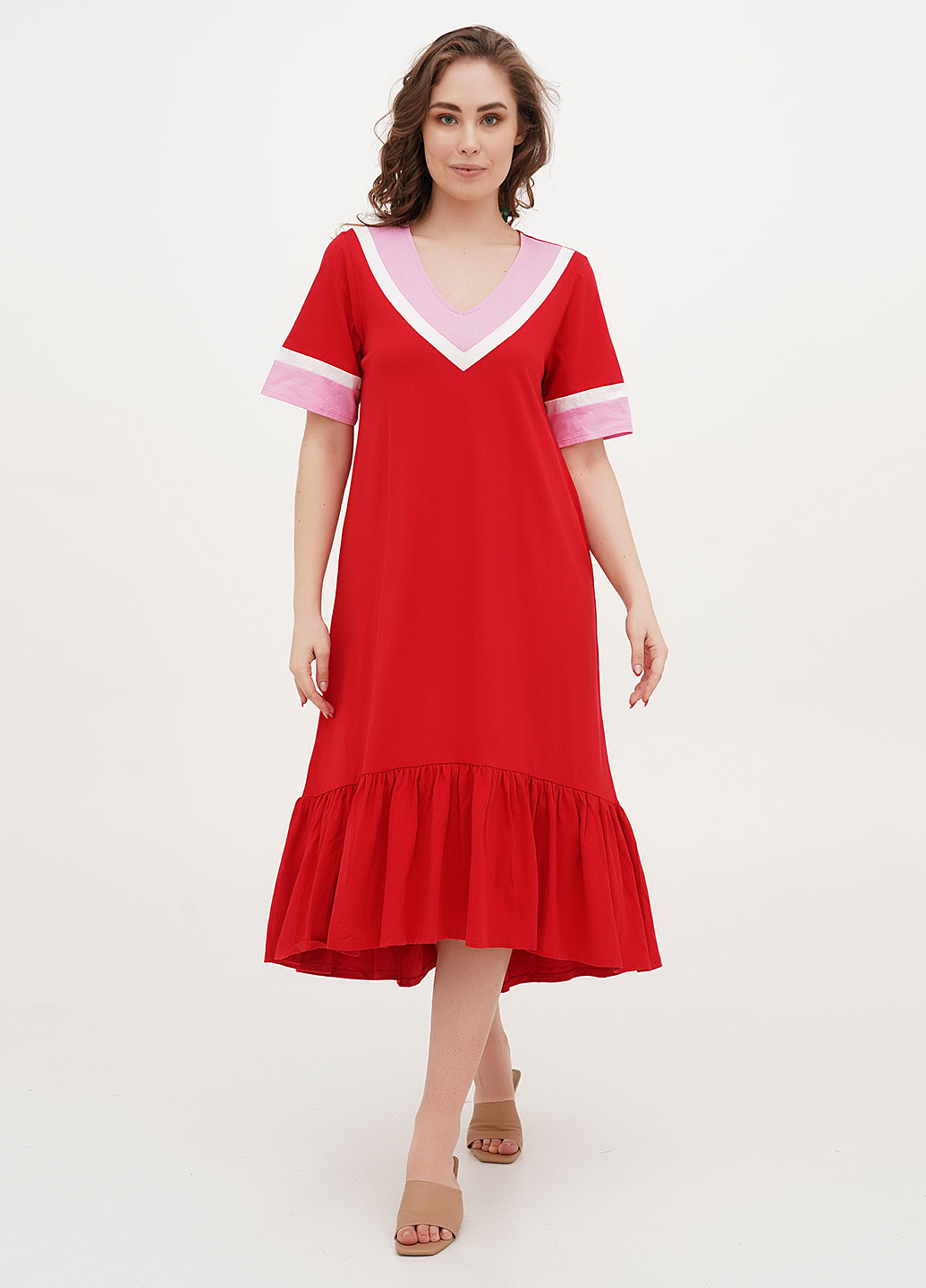 Красное кэжуал платье а-силуэт Monki колор блок