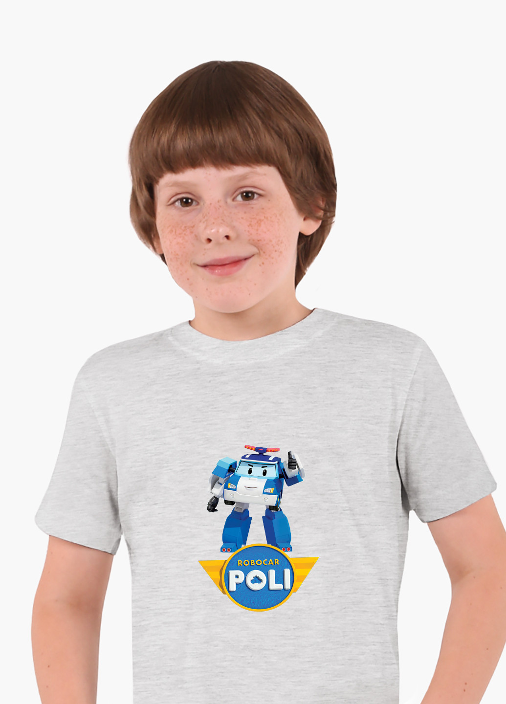 Світло-сіра демісезонна футболка дитяча робокар полі (robocar poli) (9224-1620) MobiPrint