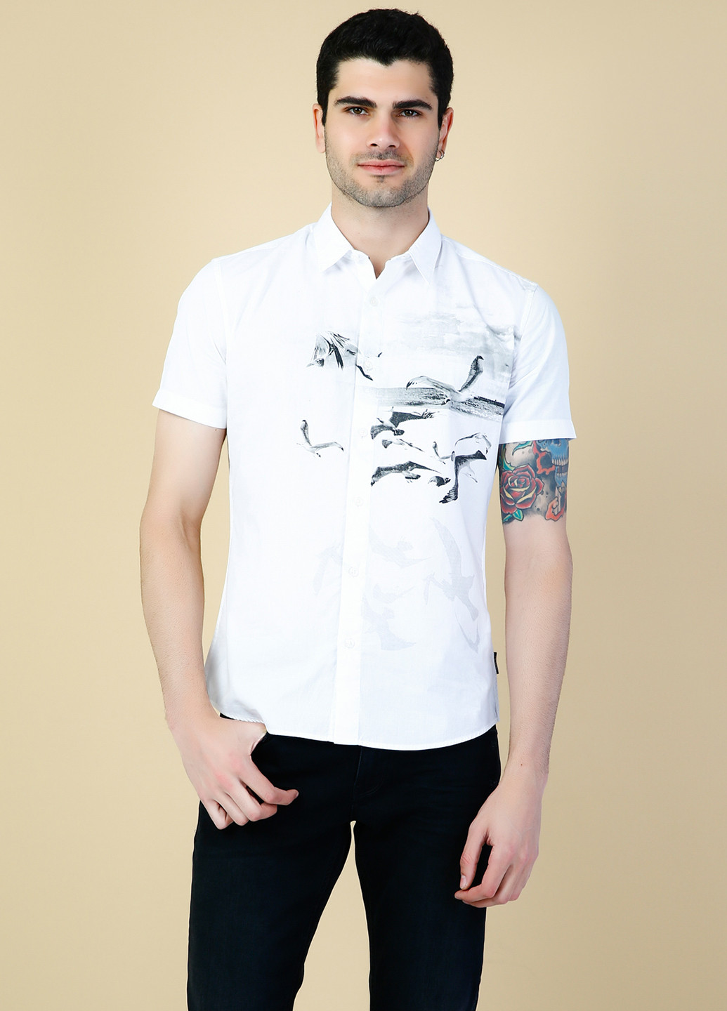 Белая кэжуал рубашка с рисунком Colin's с коротким рукавом