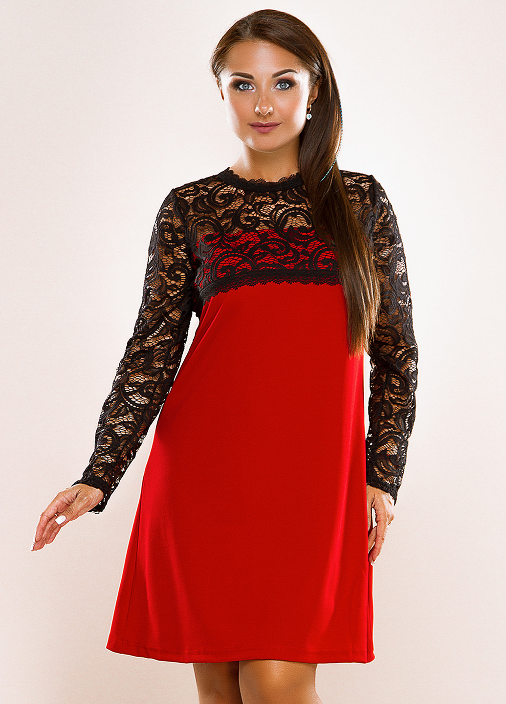 Красное кэжуал платье короткое Lady Style однотонное