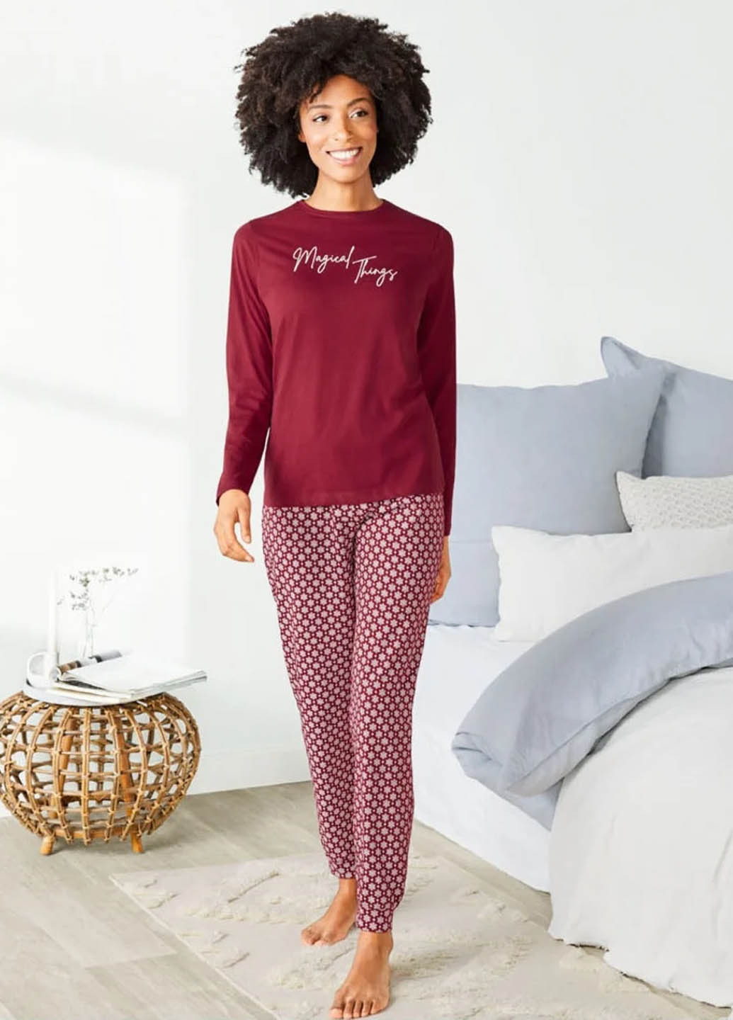 Бордовая всесезон пижама (лонгслив, брюки) лонгслив + брюки Esmara