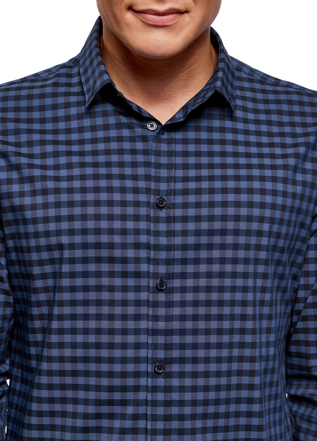 Темно-синяя кэжуал рубашка в клетку Oodji с длинным рукавом