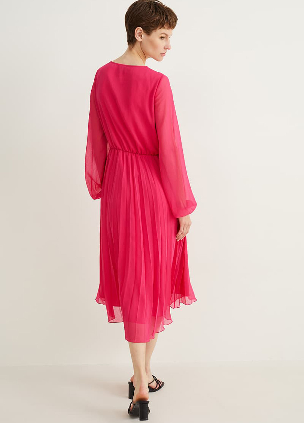 Коралловое кэжуал платье плиссированное C&A однотонное