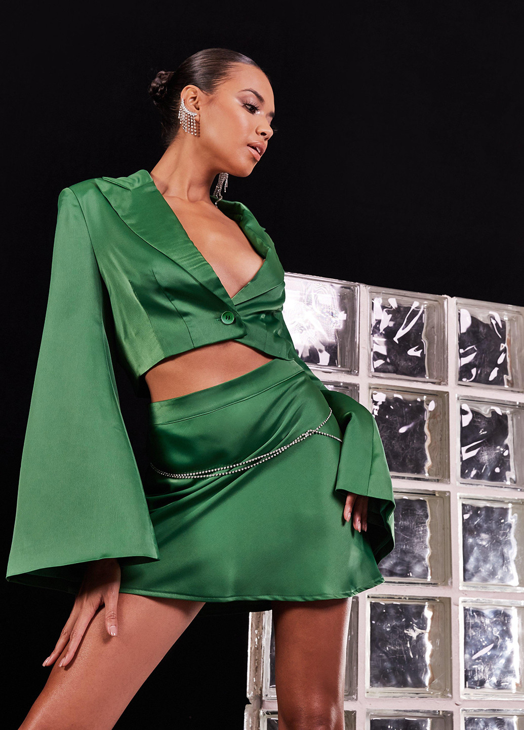 Зеленая кэжуал однотонная юбка Missguided а-силуэта (трапеция)