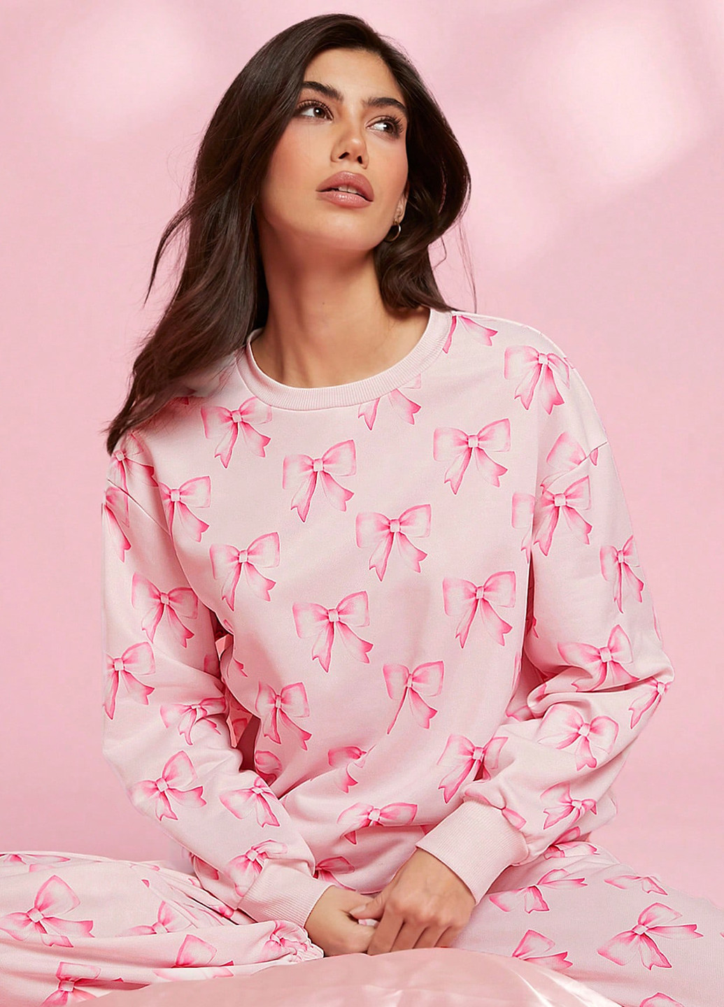 Світло-рожевий світшот SHEIN малюнок без декору (341532520)