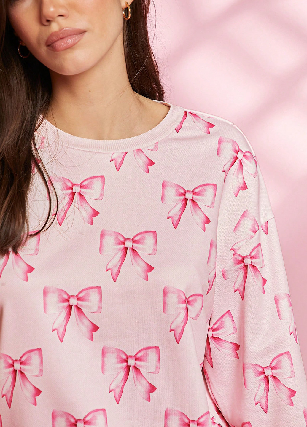 Світло-рожевий світшот SHEIN малюнок без декору (341532520)