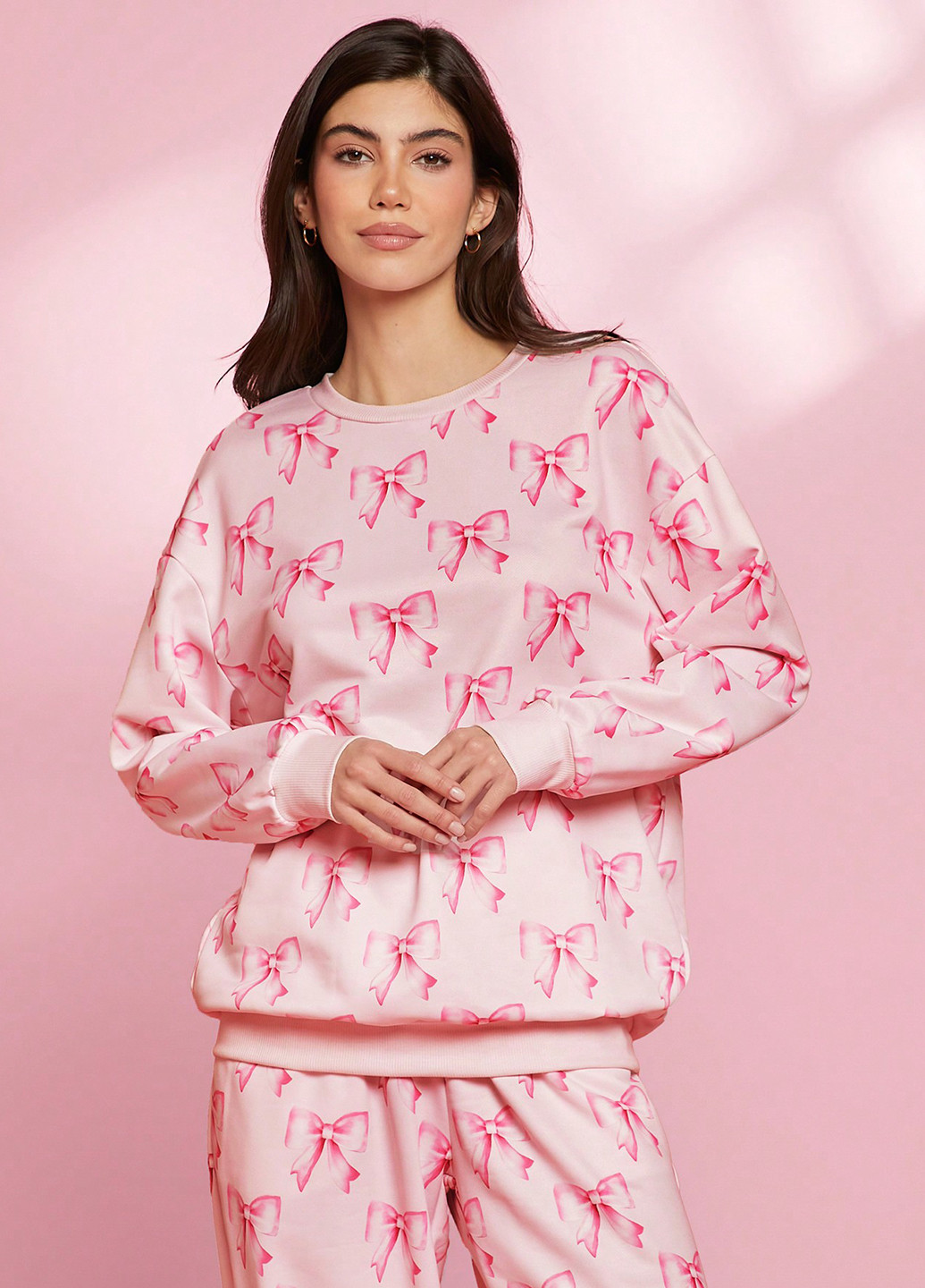 Світло-рожевий світшот SHEIN малюнок без декору (341532520)