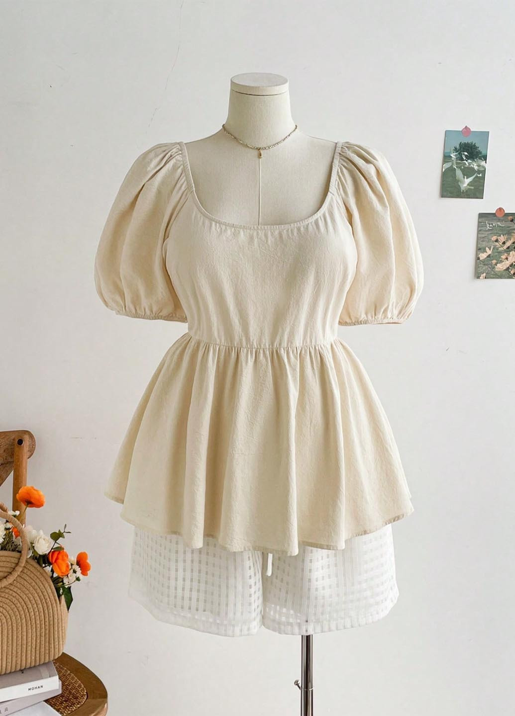 Кремовая блуза с баской SHEIN