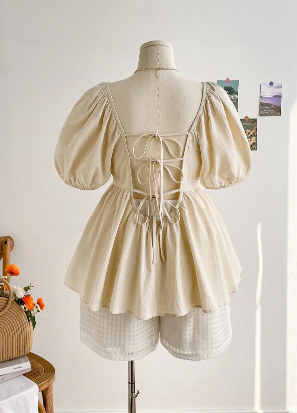 Кремовая блуза с баской SHEIN