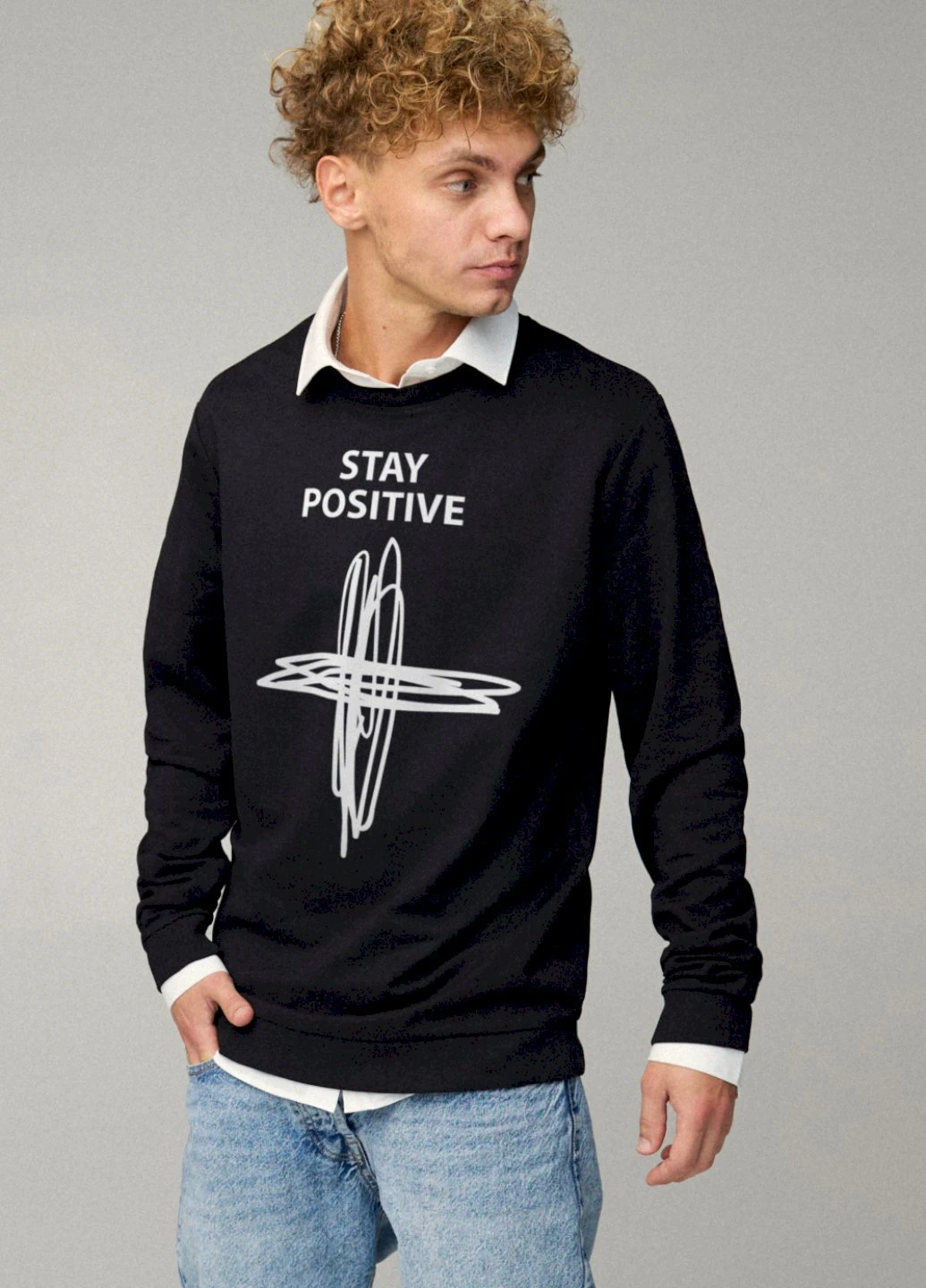 Черный світшот чоловічий oversize /no flis/ YAPPI рисунок (254557616)