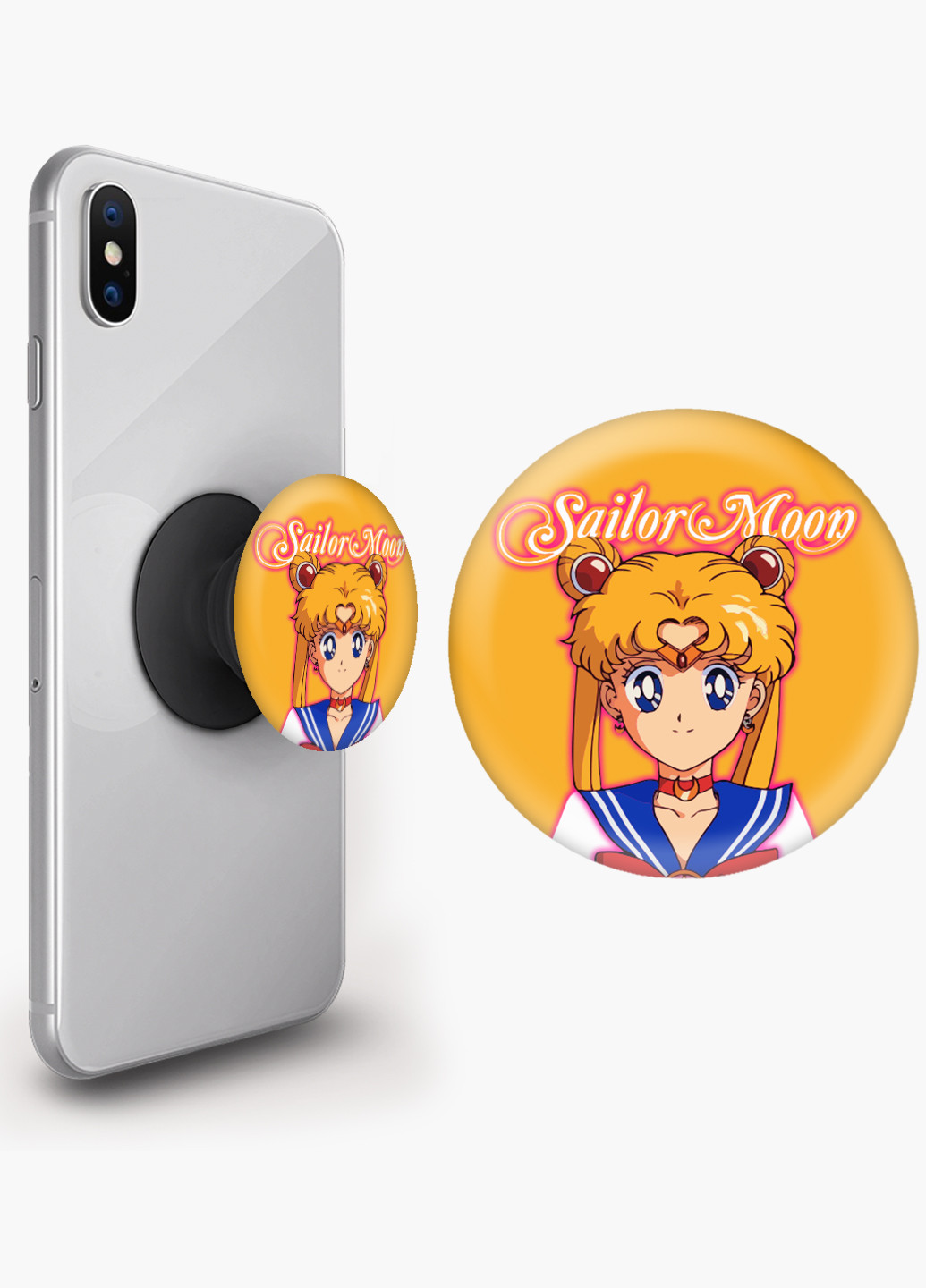 Попсокет (Popsockets) держатель для смартфона Сейлор Мун (Sailor Moon) (8754-2915) Черный MobiPrint (229014776)
