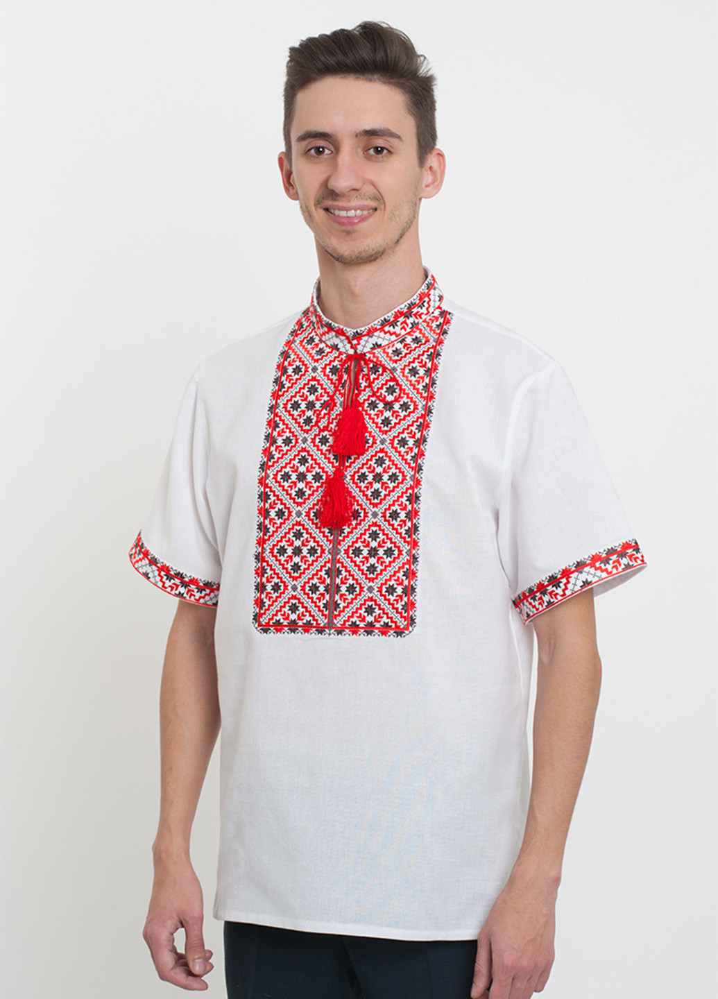 Вышиванка Vyshyvanka с коротким рукавом орнамент белая кэжуал