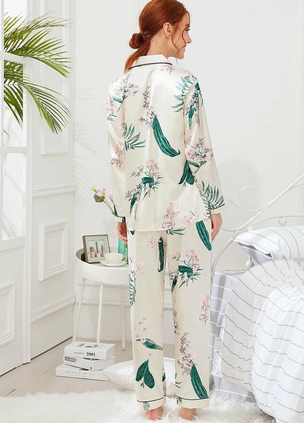 Молочная всесезон пижама женская flora рубашка + брюки Berni Fashion 58393