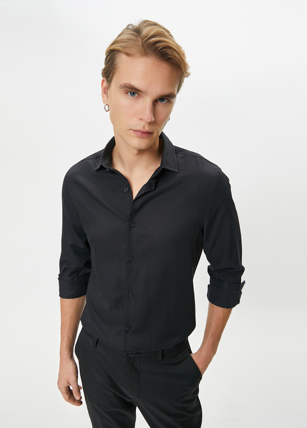Черная кэжуал, классическая рубашка однотонная KOTON
