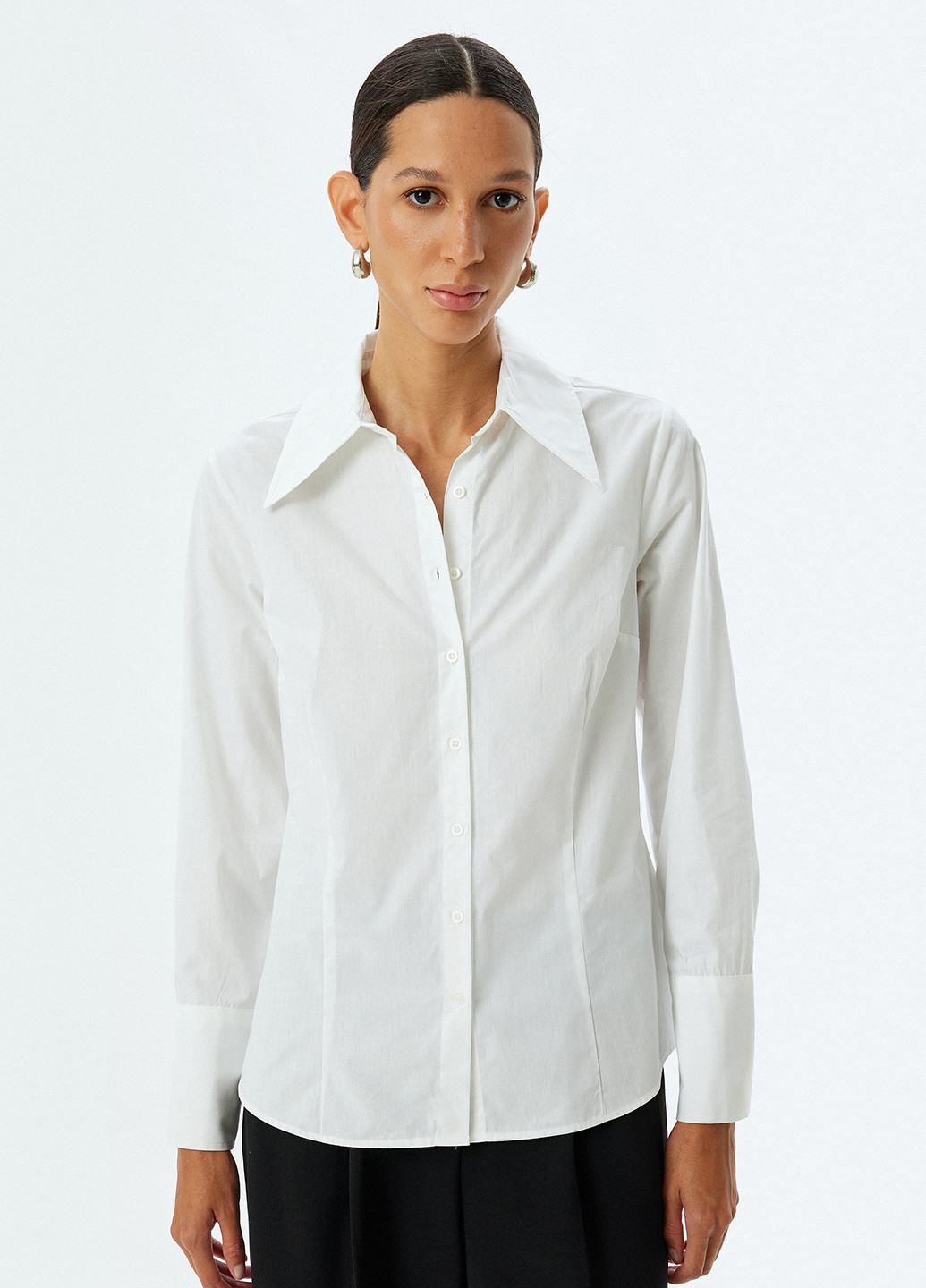 Белая классическая, кэжуал рубашка однотонная KOTON