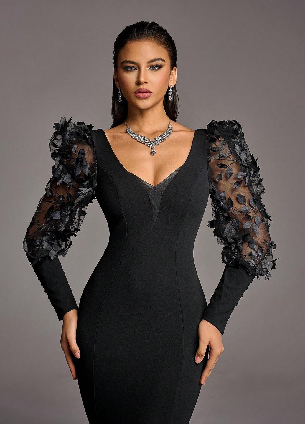 Чорна вечірня сукня годе SHEIN однотонна