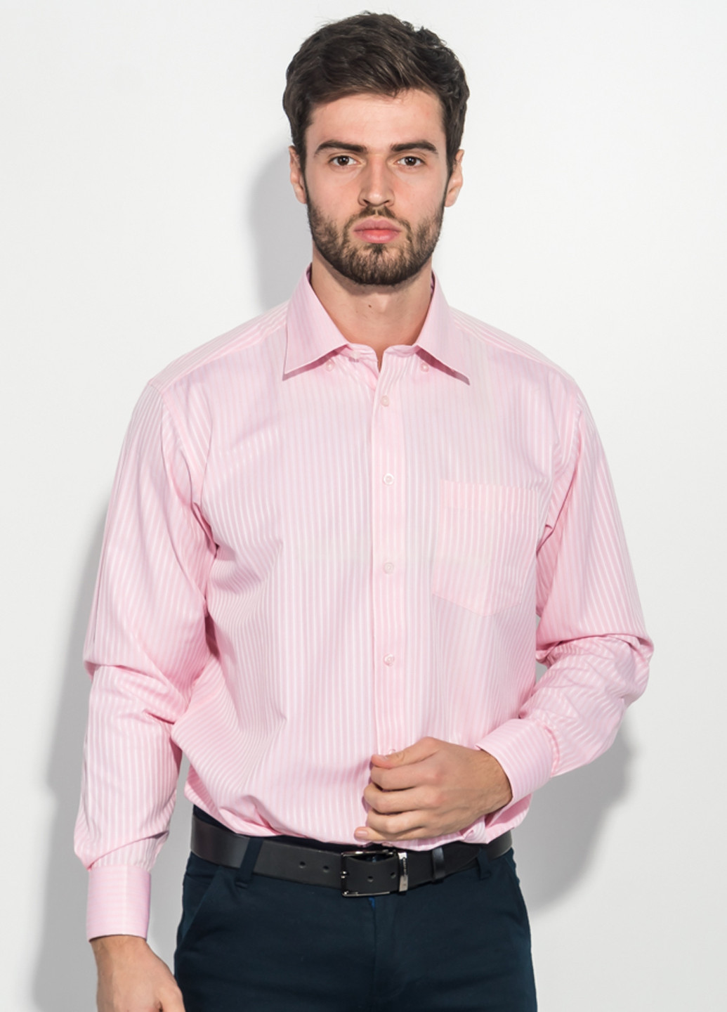 Розовая кэжуал рубашка в полоску Framzoni с длинным рукавом
