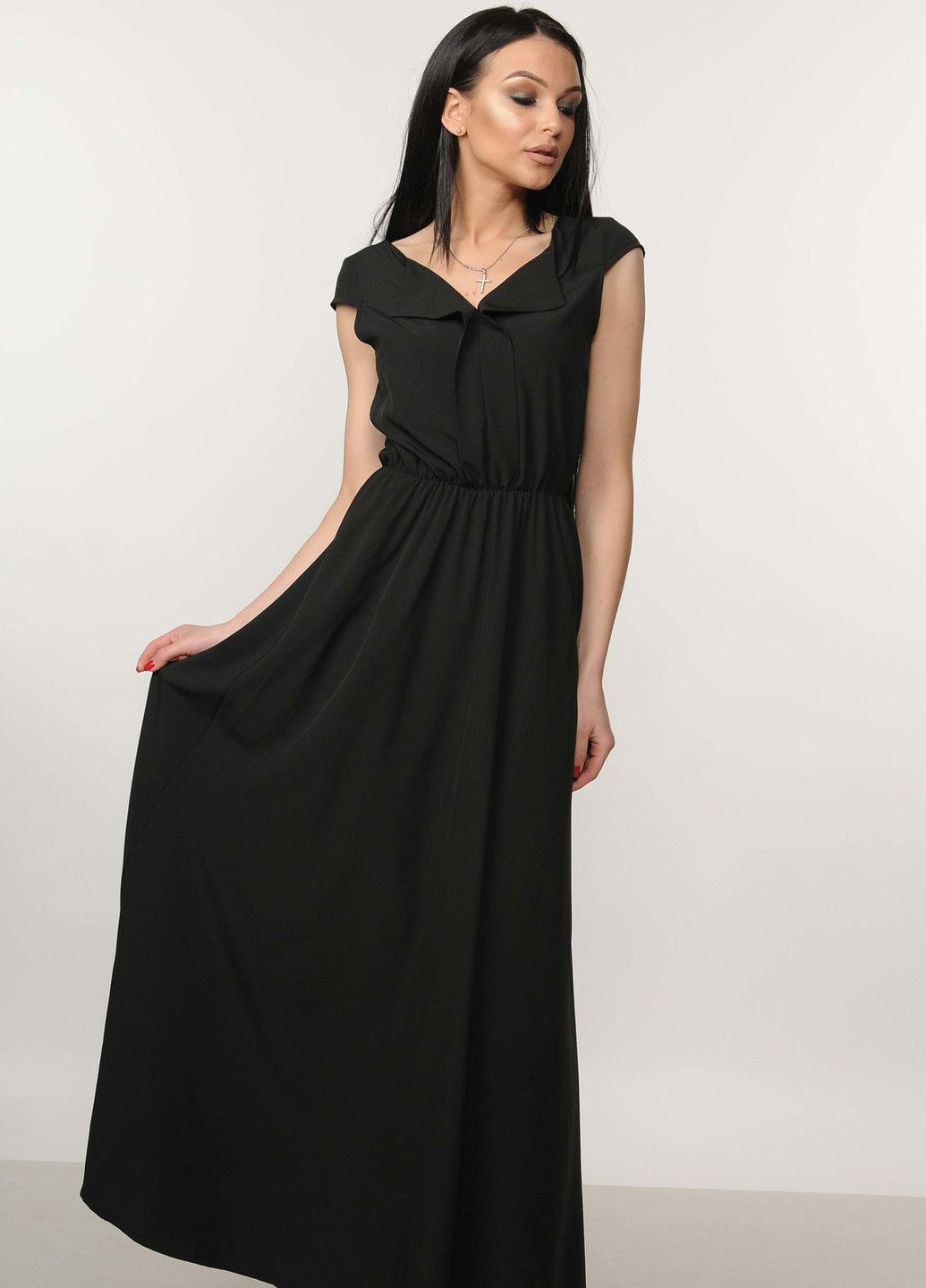 Черное кэжуал платье мира-макси пл 10.1-99/17 черный Ри Мари однотонное