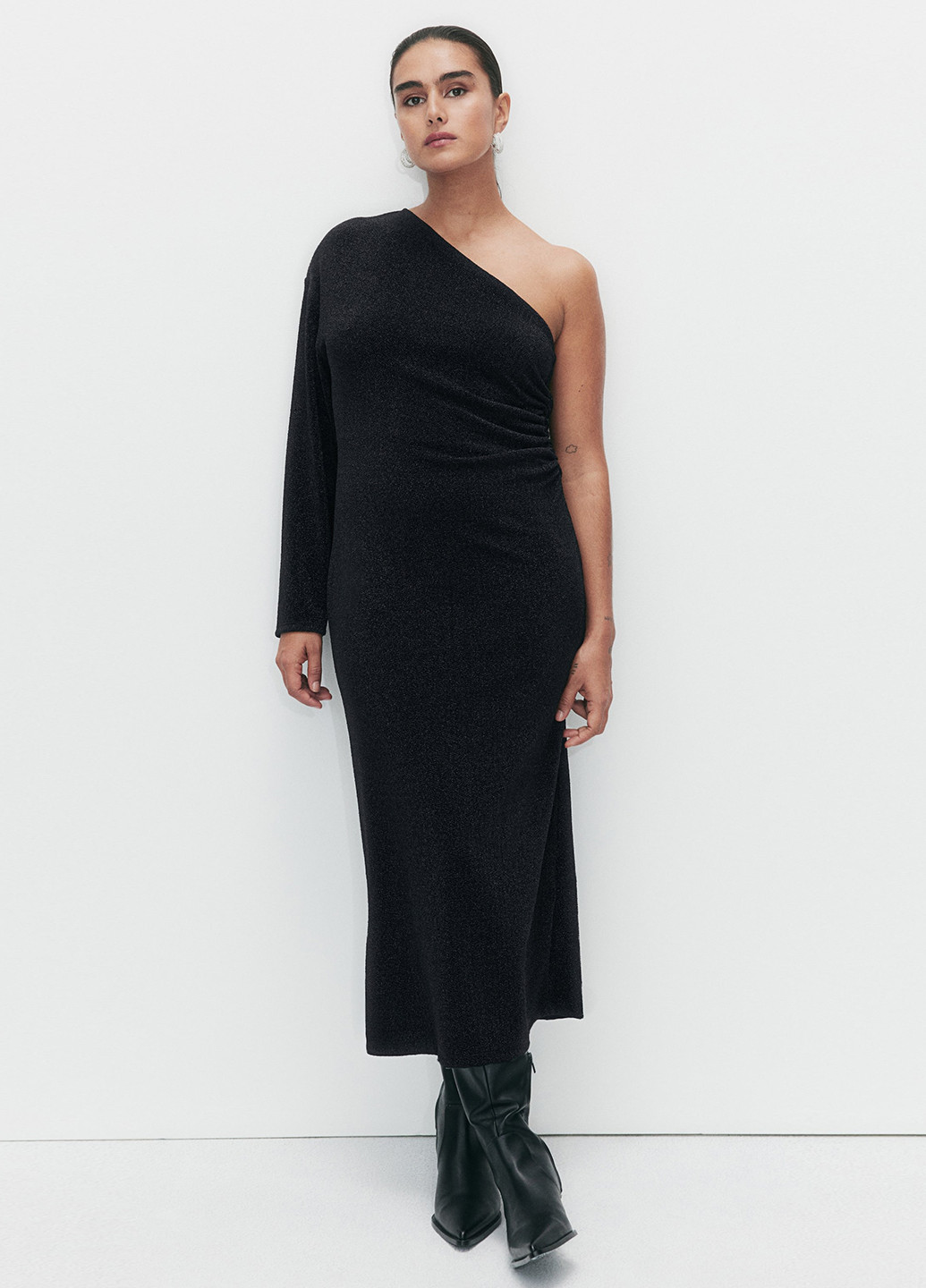 Чорна вечірня, кежуал сукня на одне плече H&M однотонна