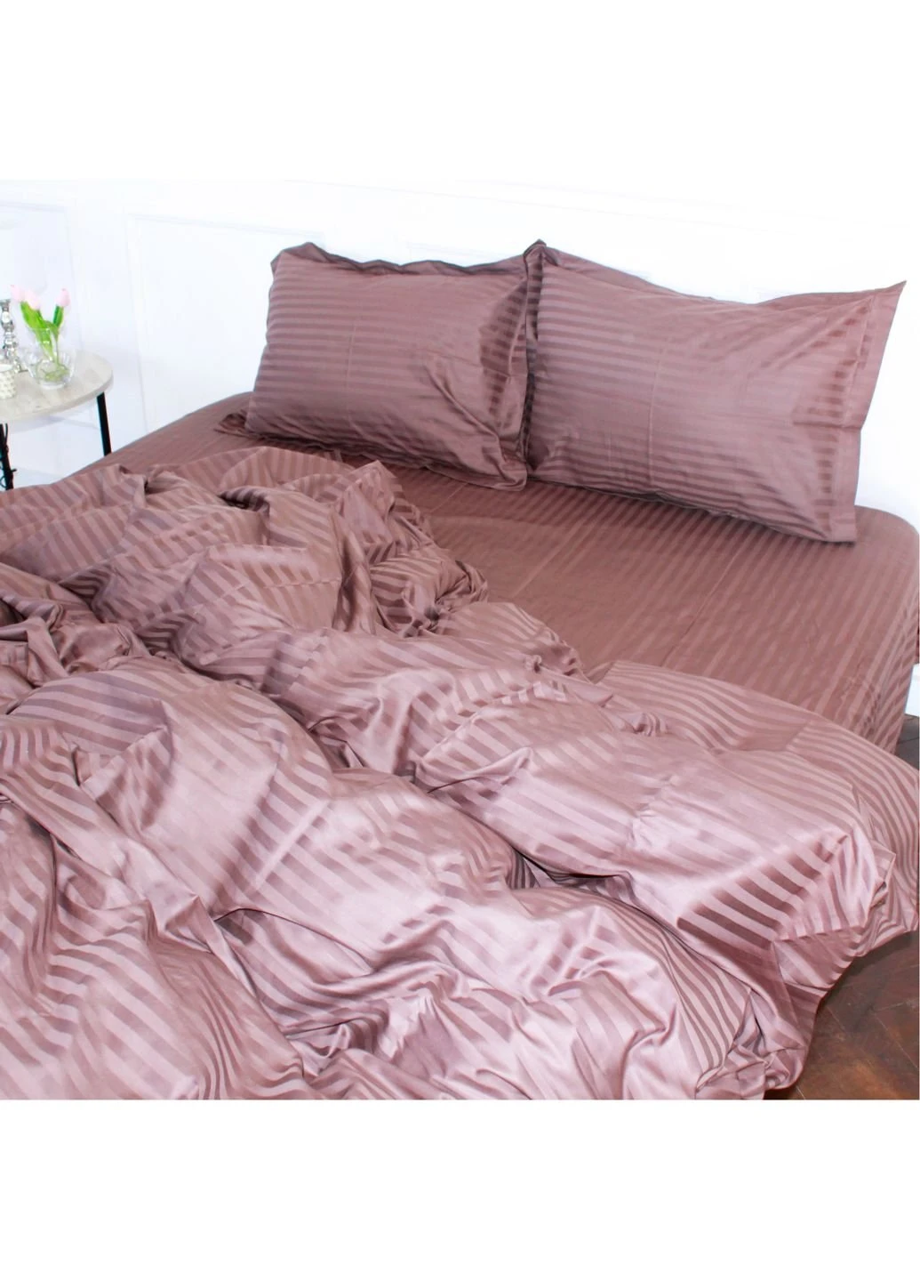 Постільна білизна Satin Stripe 30-0006 Dark Brown 2х143х210 (2200005249482) Mirson (254008297)