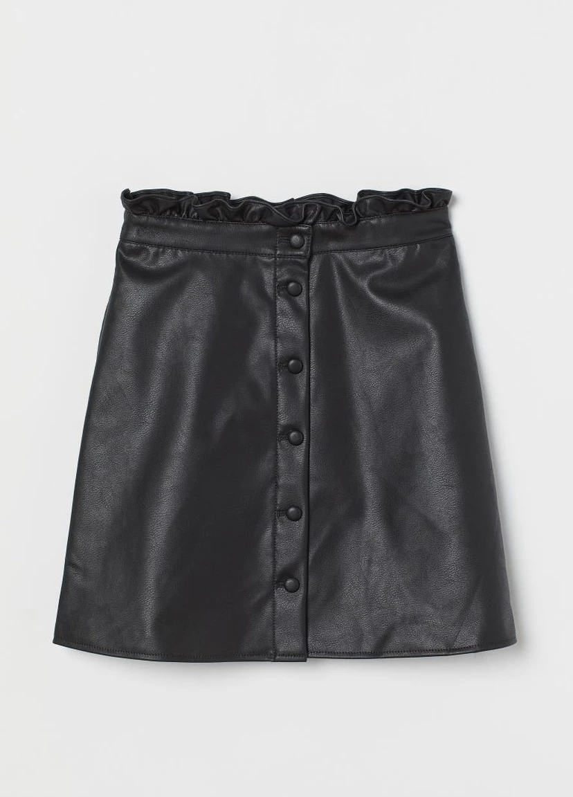 Черная однотонная юбка с талией в складку H&M