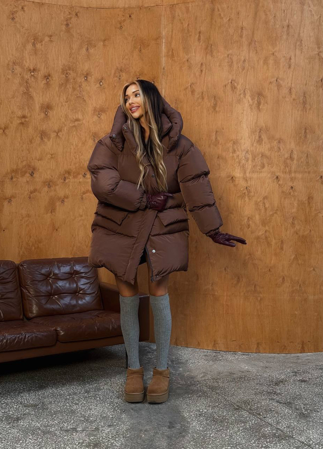 Коричневый зимний Пуховик No Brand