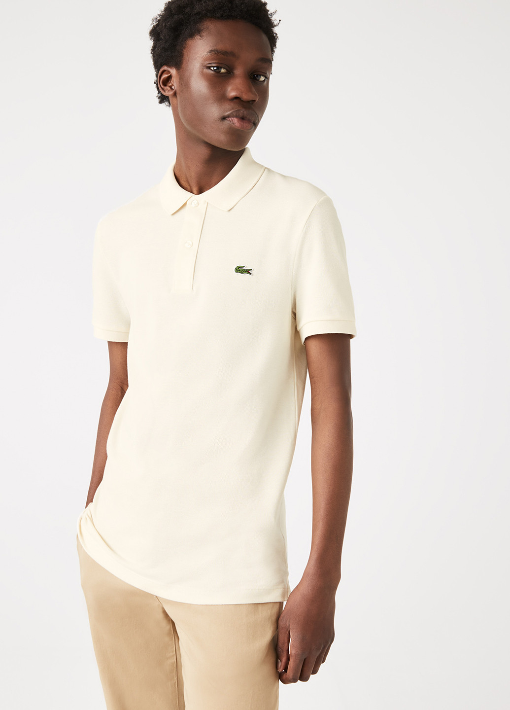 Кремовая футболка-поло для мужчин Lacoste однотонная