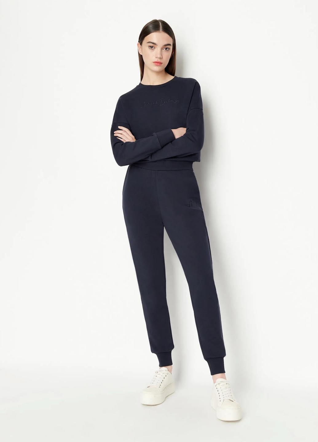 Темно-синий свитшот Armani Exchange однотонный вышивка (365686694)