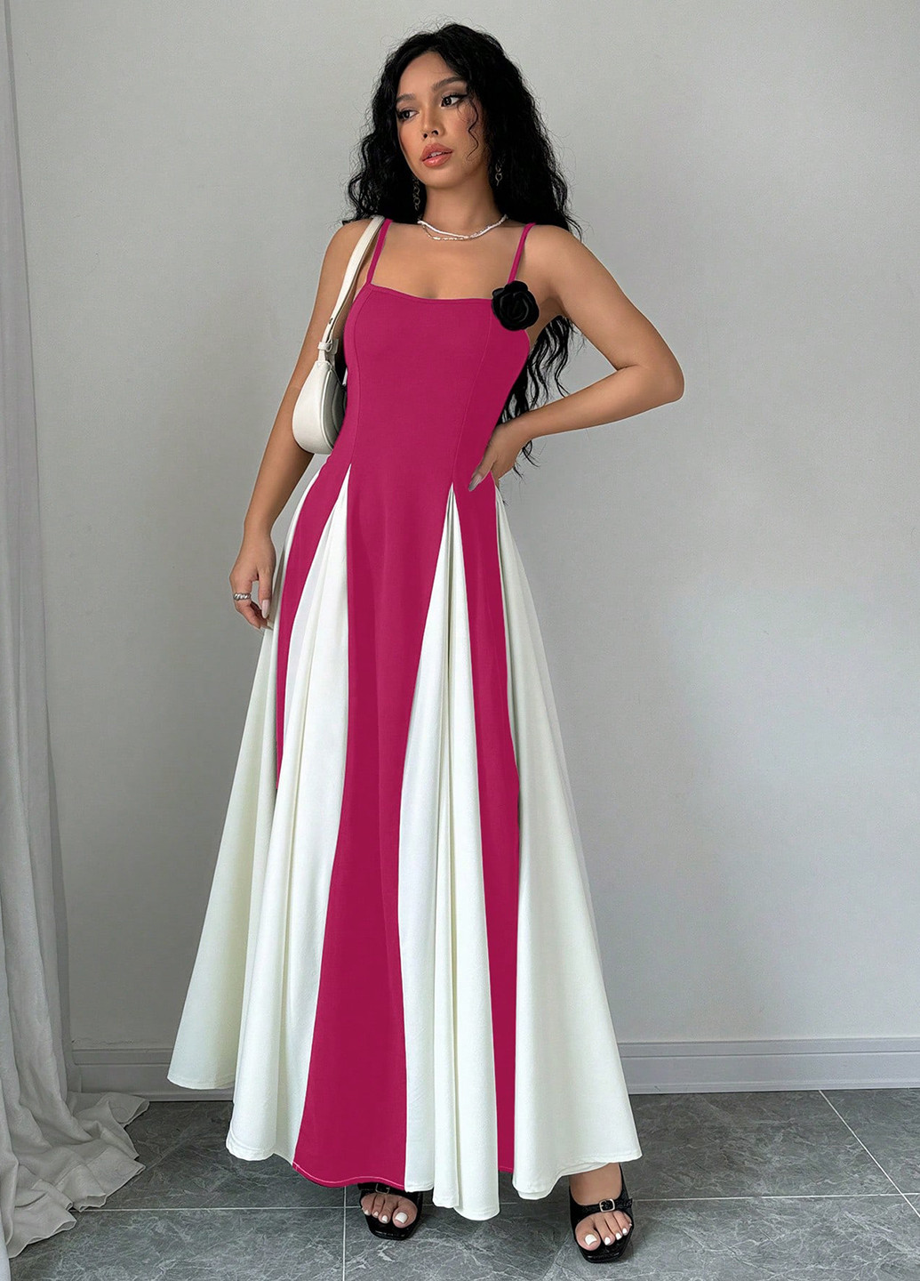 Фуксинова (кольору Фукія) кежуал сукня кльош SHEIN колор блок