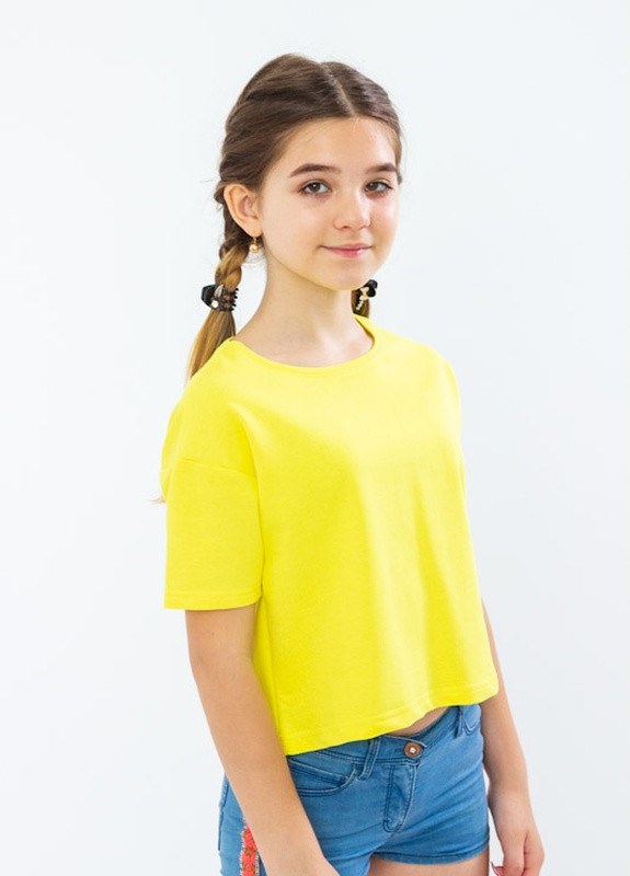Жовта літня футболка для дівчинки укорочена Носи своє 6249