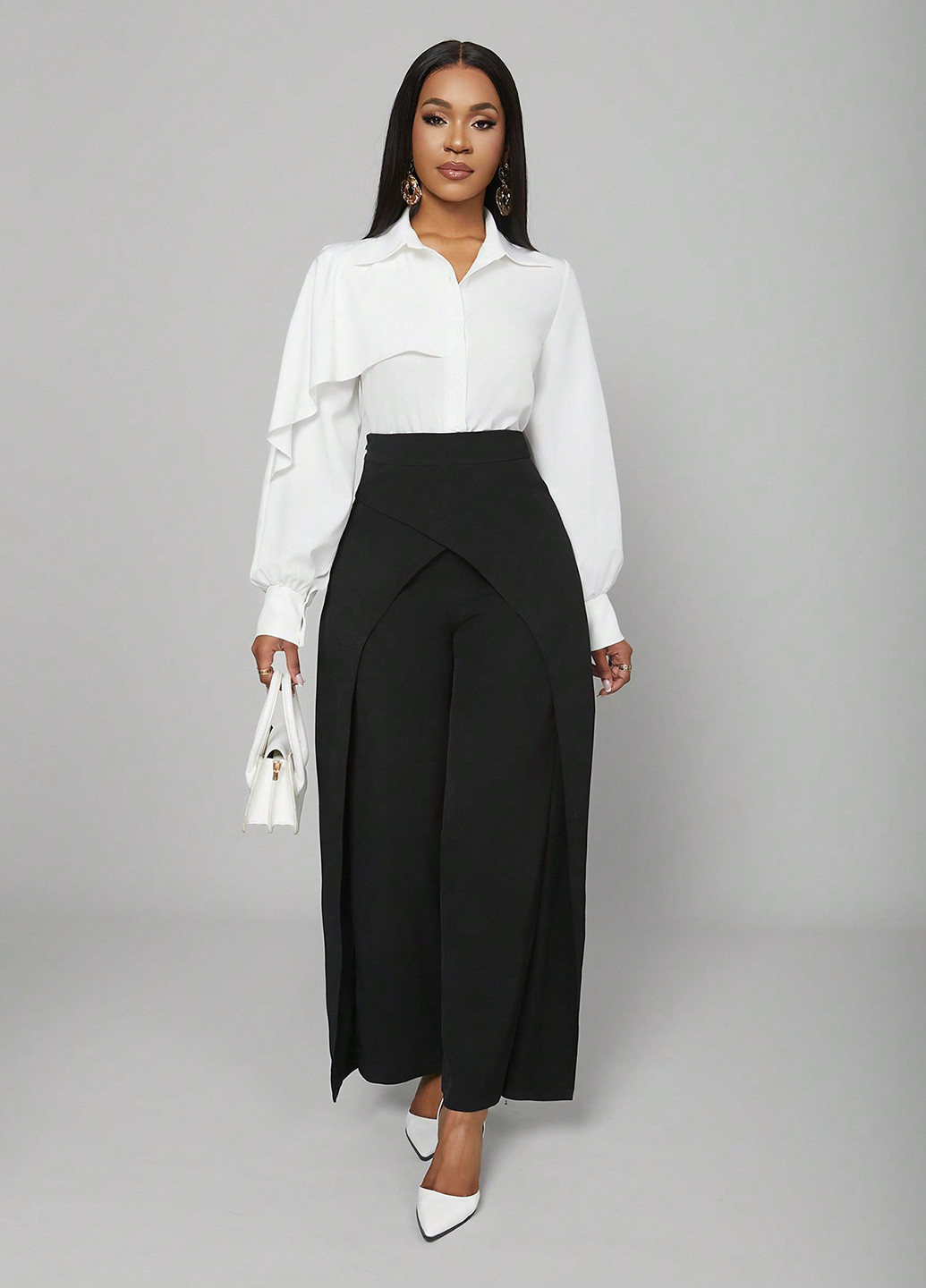 Чорно-білий демісезонний комплект (блуза, штани) SHEIN